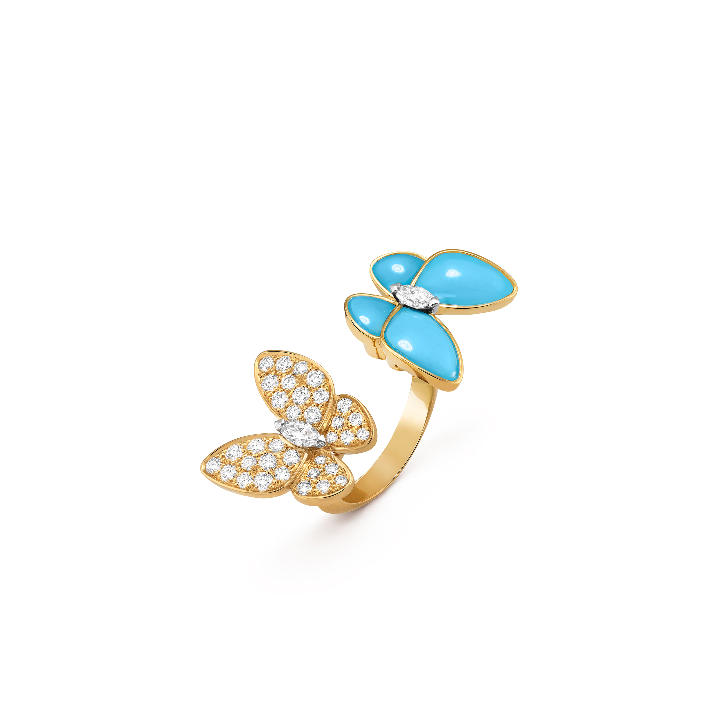 V*N CL*F arpels two butterfly between the finger ring - yellow gold, diamond, turquoise  vcarp7uz00